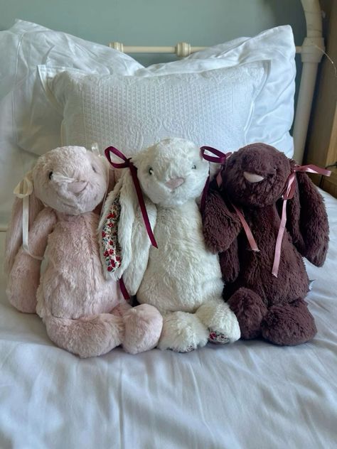 Cute Stuffed Animals Jellycat, Jellycat Bunny With Bows, Smudge Bunny Jellycat, Trio Jelly Cats, Jelly Cat Bunnies, Cow Jellycat, Giant Jellycat, Jellycats Collection, Brown Jellycat