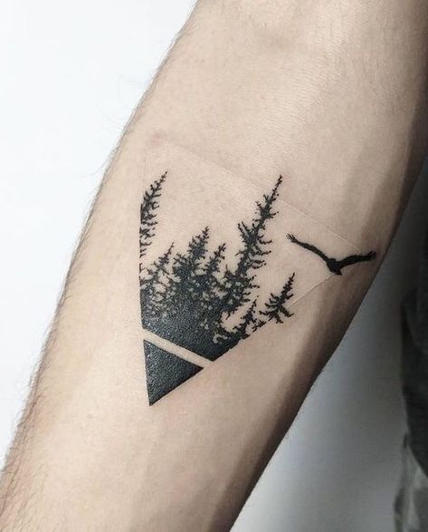 Tattoo 101, Pine Tattoo, Tree Tattoo Men, Medium Tattoos, Forest Tattoo, Pine Tree Tattoo, Small Forearm Tattoos, Landscape Tattoo, Forest Tattoos