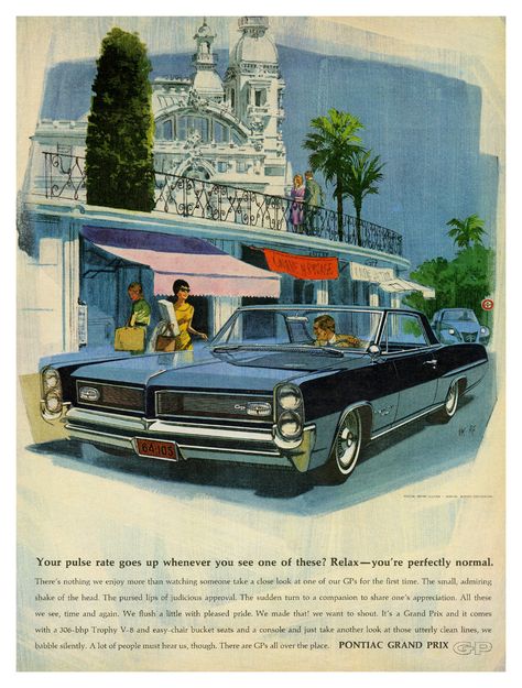 Pontiac Grand Prix (1963) | Illustration by Art Fitzpatrick … | Flickr Volkswagen New Beetle, Bmw Classic Cars, Pontiac Grand Am, Auto Art, Bmw Classic, Car Volkswagen, Pontiac Grand Prix, Car Advertising, Car Ads