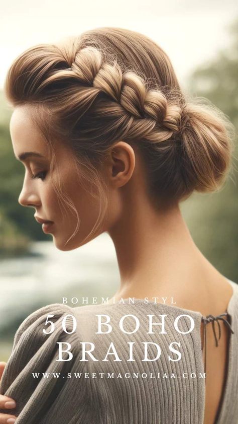 Discover the art of bohemian braids with our guide to 50 unique styles that blend creativity, cultural tradition, and personal expression into each twist and turn. Whether for a festival or daily flair, these braids offer endless possibilities to enhance your look with their vibrant, versatile charm. #bohobraids #bohobraid #bohohair #bohemianbraids #braids Braided Boho Hairstyles, Boho Braided Ponytail, Dutch Braid Crown, Boho Chic Hair, Braids Bohemian, Zig Zag Braid, Loose Side Braids, Boho Chic Hairstyles, Hippie Braids