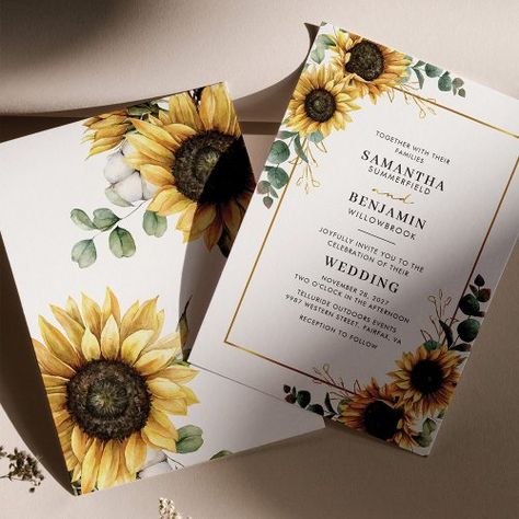 $3.15 | Eucalyptus Greenery Sunflower Geometric Wedding | Wedding Invitations | geometric, gold foil, yellow, eucalyptus, greenery, floral wedding invite, sunflower, sage green, barn wedding, modern succulent boho Sage Green Barn Wedding, Sunflower Themed Wedding, Geometric Wedding Invitation, Gold Foil Wedding Invitations, Green Themed Wedding, Sunflower Wedding Invitations, Sage Wedding, Gold Foil Wedding, Sage Green Wedding