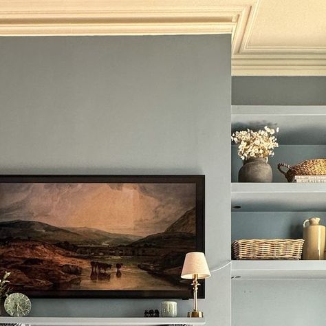 Farrow & Ball on Instagram: "Adding colour to an open plan space ✨

This snug sits between the living room at the front of this Victorian property and the kitchen at the back. Instead of being used as a glorified hallway, @1894home has given the space a personality of its own, taking #Selvedge in our Dead Flat finish across the walls, woodwork and fire surround to create a charming, friendly atmosphere perfect for the whole family. 'I smile every time I come in here' notes Sophia.

Comment a 💙 below if you love this space as much as we do!

#FarrowandBall #livingroominspo #bluedecor" Living Room Redo, Fire Surround, Room Redo, Living Room Inspo, Blue Decor, Front Room, Farrow Ball, Open Plan, Color Inspiration