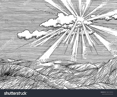 Sun Rays Drawing, Rays Drawing, Sun Rays Through Clouds, Sun Through Clouds, Draw Sun, Ray Drawing, Sun Drawing, Abstract Art Images, Cloud Illustration