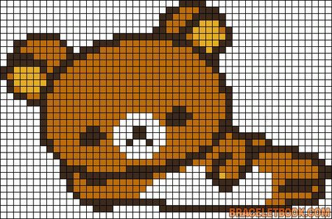 Rilakkuma perler bead pattern Kawaii Cross Stitch, Perler Bead Templates, Pixel Art Grid, Hama Beads Patterns, Tapestry Crochet Patterns, Minecraft Pixel Art, Cross Stitch Bookmarks, Pixel Pattern, Pixel Art Pattern