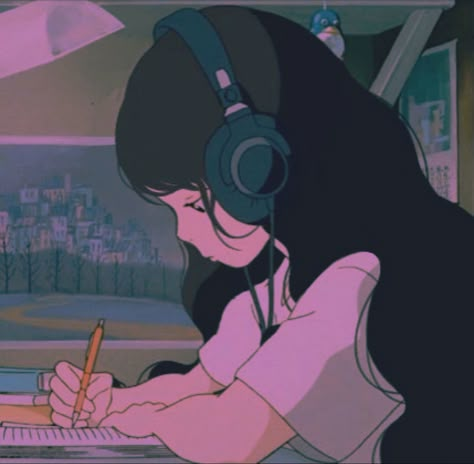 Drawing Playlist Covers, Studying Aesthetic Playlist Cover, Character With Headphones Drawing, Lofi Spotify Cover, Studying Spotify Cover, Reading Pfp Aesthetic, Study Animation Aesthetic, Playlist Covers Study, Cartoon Playlist Covers