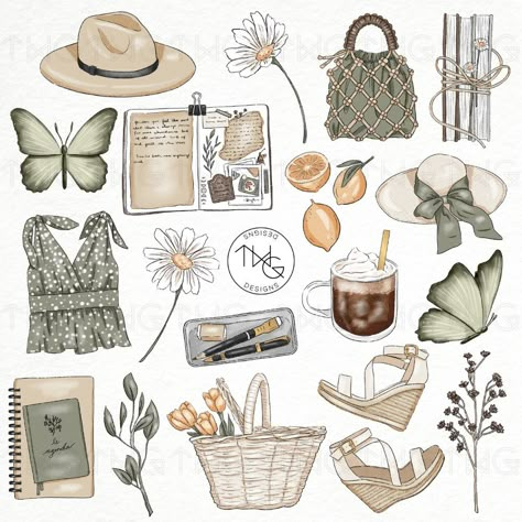 Spring Butterflies Fashion Illustrated Clipart Digital Stickers Icons Journaling Flowers Coffee Lemons Aesthetic Planner Icons Graphics Fun & quirky collection of original, hi-res, hand drawn clipart graphics. The perfect tool for artists, designers, planner stickers, scrapbooking, photo overlays, web/blog design and more!! The Flutterfly set features hand drawn elements in a spring journaling theme: butterflies, fashion accessories, lemons, books, journals, coffee, flowers, and spring stems. < April Digital Planner Stickers, Digital Scrapbook Stickers Aesthetic, Aesthetic Clipart Sticker, Aesthetic Designs For Journals, Spring Stickers Aesthetic, Good Notes Stickers Free, Aesthetic Stickers For Journal, Aesthetic Scrapbook Stickers, Journal Stickers Aesthetic