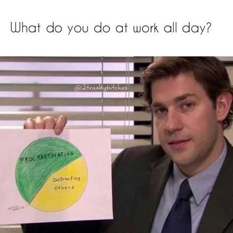 What do you do at work all day? -procrastination  -distracting others The Office Memes, College Memes, College Quotes, Office Memes, School Quotes Funny, Dunder Mifflin, Bd Comics, School Quotes, Funny School