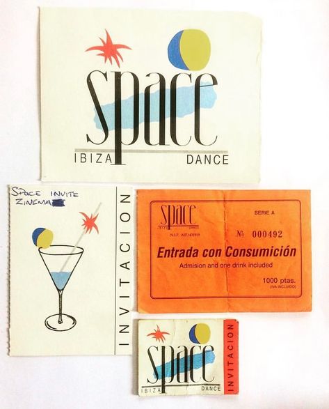 The Ibiza Bible on Instagram: “Space flyers/ticket from 1989 - 1000 ptas now would be €6.00/£5.00! ✌🏽 📸 @weekend_daze” Ibiza Wedding Invitations, Vhs Design, Nye Theme, Vintage Ibiza, Ibiza Design, Sea Restaurant, Ibiza Art, Ibiza Club, Miami Poster