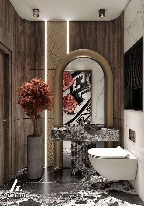 𝐋𝐔𝐗𝐔𝐑𝐘 𝐌𝐎𝐃𝐄𝐑𝐍 𝐆𝐔𝐄𝐒𝐓 𝐁𝐀𝐓𝐇𝐑𝐎𝐎𝐌 :: Behance Luxury Toilet Design, Modern Washroom, Modern Guest Bathroom, Bathroom Behance, Wallpaper Toilet, Bathroom Luxury Design, Luxury Reception, Toilet Design Modern, Toilet Mirror