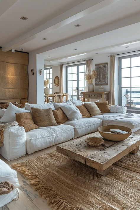 40 Modern Coastal Decor Ideas for a Serene Home Vacation Home Interior Design, Beach Contemporary Decor, Coastal Accessories Decorating Ideas, Coastal Modern Design, Modern House Decoration, Classic Home Aesthetic, Sala Design Living Rooms, Beach House Home Decor, Coastal Cabin Interior