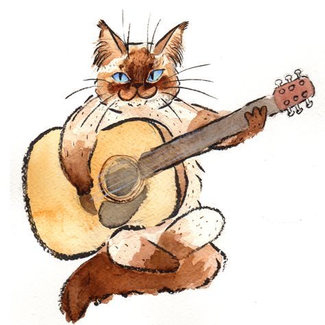 Ragdoll chat playing the guitar- orCATstra- seal point on Behance Music Cat Drawing, Cat With Guitar Drawing, Cute Guitar Drawing, Cat Playing Guitar Drawing, Guitar Illustration Drawing, Guitar Art Drawing, Guitar Draw, Seal Point Cat, Animals Playing Instruments