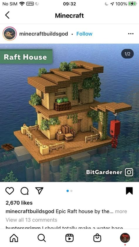 Raft House Minecraft, Minecraft Raft House, Waterhouse Minecraft, Minecraft Awning, Minecraft Pillager Outpost, Minecraft Ocean House, Minecraft Butcher Shop, Minecraft Village Blueprints, Minecraft Tiny House