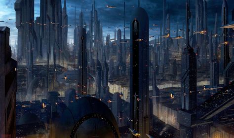 Coruscant Futuristic Warfare, City Planet, Matt Painting, Paradis Sombre, Thesis Inspiration, Story Prompt, Edge Of The Empire, Star Wars Planets, Sci Fi City