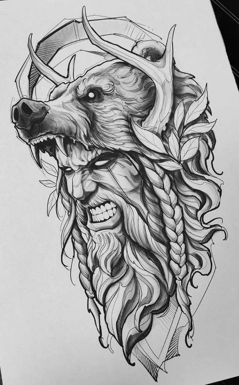 Viking Drawings, Thor Tattoo, Viking Warrior Tattoos, Viking Tattoo Sleeve, Mandala Tattoo Sleeve, Warrior Tattoos, Norse Tattoo, Nordic Tattoo, Mythology Tattoos