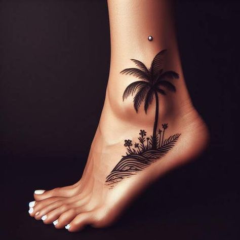 Palm Tree Tattoo Women, Bird Ankle Tattoo, Ankle Tattoo Ideas For Women, Henna Ankle, Rose Tattoo On Ankle, Ankle Tattoo Ideas, Ankle Tattoo Designs, Ankle Tattoos For Women, Ankle Tattoos