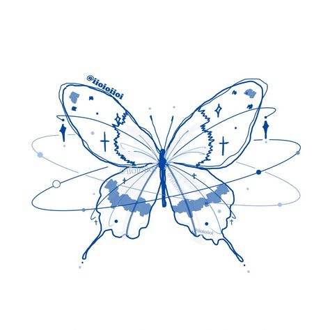 Blue Butterflies Drawing, Blue Wings Aesthetic, Butterfly Blue Tattoo, Blue Minimalist Aesthetic, Blue Butterfly Drawing, Blue Ink Tattoos, Simple Tats, Minimalist Butterfly, Butterfly Back Tattoo