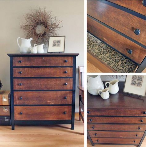 Java and Lamp Black Dresser | General Finishes Design Center Black Dresser Wood Drawers, Black Dresser With Wood Drawers, Painted Dresser With Wood Drawers, Wood And Black Dresser, Black And Wood Furniture, Black And Wood Dresser, Dresser Update, Java Gel, Dresser Refinish