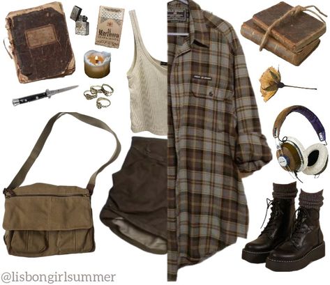 Supernatural Style Inspired Outfits, Dark Academia Aesthetic Outfit Female, 2 Tone Outfit, Twd Outfit Ideas Aesthetic, Tlou Outfits Aesthetic, Gremlincore Outfits Summer, Artsy Cottagecore Outfits, Criptyd Core Outfit, The Last Of Us Outfit Aesthetic