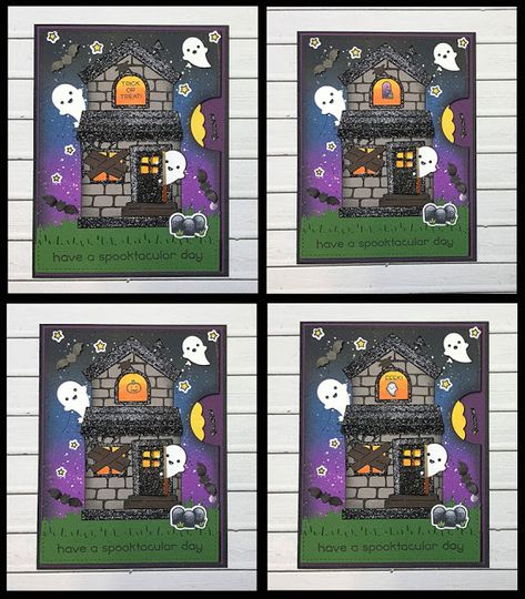 Lawn Fawn Halloween, Card House, Cardstock Cards, Handmade Card Making, Lawn Fawn Cards, Cards Halloween, Build A House, Stamping Cards, Halloween Card