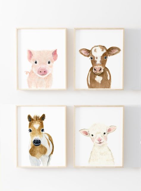 Baby Boy Nursery Room Ideas, Baby Lamb Baby Shower, Baby Animal Art, Baby Farm Animals, Farm Nursery, Animal Art Prints, Farm Baby, Gender Neutral Nursery, Baby Set