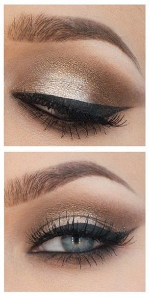 Play it safe or make 'em stare -- the choice is yours with these must-have metallic eye looks. Smoky Makeup Looks, Gold Wedding Makeup, Metallic Eye Makeup, Eye Makeup Glitter, Make Up Gold, Wedding Hairstyles And Makeup, Metallic Eyes, Beauty Make-up, Makijaż Smokey Eye