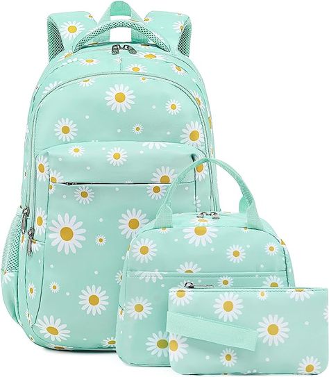 LEDAOU Backpack for Kids Girls Boys School Bags Teen Bookbags Set School Backpack with Lunch Box and Pencil Case Cool School Supplies For Middle School, Daisy Backpack, Boys School Bags, Book Bags For Kids, Cute School Bags, Stylish School Bags, Insulated Lunch Tote, Green Daisy, Kids School Backpack