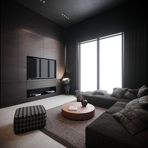 Black Grey Decor, Black Living Room Set, Scene Reference, Dark Interior Design, Black Furniture Living Room, Condo Interior Design, Dark Living Rooms, Grey Interior Design, Grey Dining Room