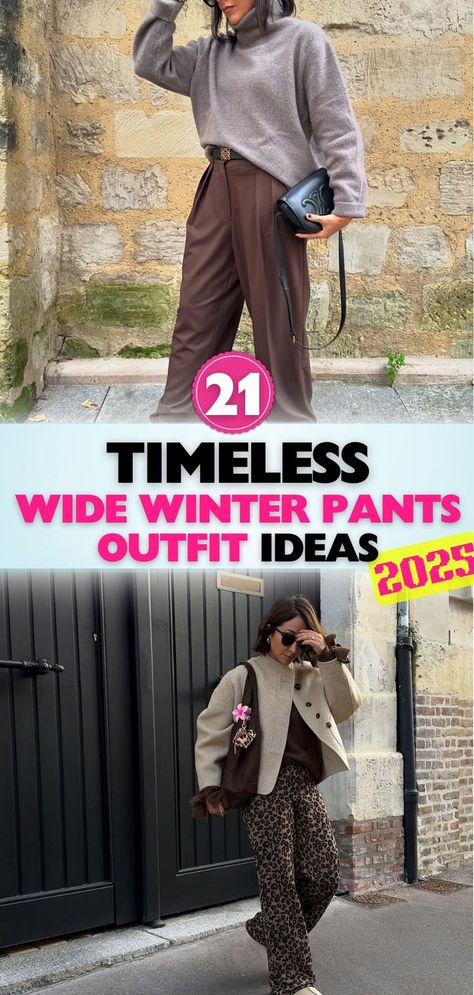 Uncover the best wide winter pants outfit ideas to create polished and fashionable looks, perfect for staying cozy without compromising style. Flared Pants Winter Outfit, Winter Outfits With Trousers, Wide Leg Corduroy Pants Outfit Winter, Wide Leg Dress Pants Outfit Winter, Wide Leg Pants Shoes Winter, Palazzo Pants Winter Outfit, How To Style Wide Leg Pants Winter, Wide Leg Linen Pants Outfit Winter, Sweater Pants Outfit Women