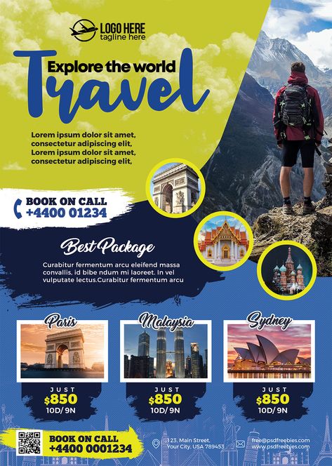 Holiday Packages Flyer PSD Template - PSD Zone Creative Brochure Design Ideas, Travel Flyer Design, Standing Banner Design, Travel Advertising Design, Travel Flyer, Travel Advertising, Fashion Poster Design, Flyer Design Layout, Travel Poster Design