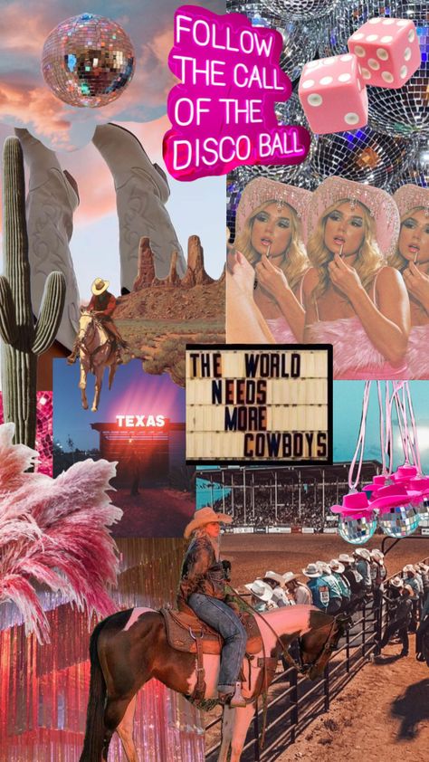 #discocowgirl #discoball #westernaesthetic Western Disco Aesthetic, Disco Cowboy Decor, Country Disco Party, Disco Cowgirl Aesthetic, Southwest Aesthetic, Disco Rodeo, Cowboy Disco, Desert Disco, Disco Cowboy