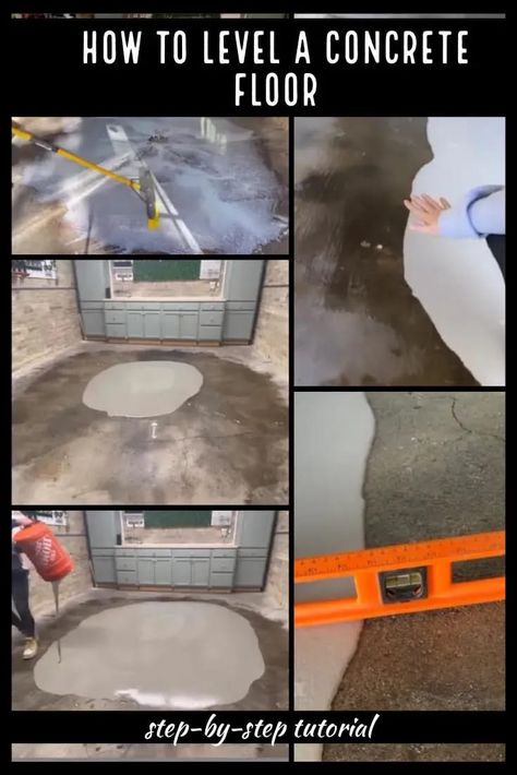 Self Leveling Concrete Floor Basement, Diy Self Leveling Concrete Floor, Floor Leveling Diy, Diy Concrete Floors Indoor, Level Concrete Floor, Leveling Concrete Floor, Self Leveling Concrete Floor, Self Leveling Concrete, Concrete Floor Leveling