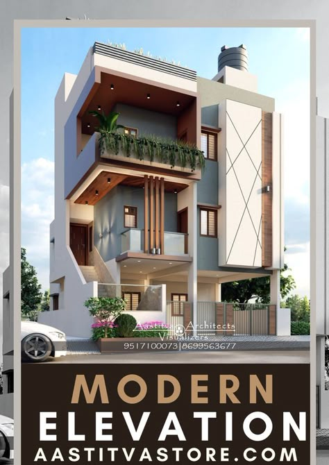 Explore 10+ modern elevation designs for your home. Beautiful facades and elevation architecture for your home. #modern #design #ideas #elevation #facade Elevation House, Elevation Architecture, Front Building Design, Indian House Exterior Design, 3 Storey House Design, Modern Elevation, Lake Houses Exterior, House Outer Design, Best Modern House Design