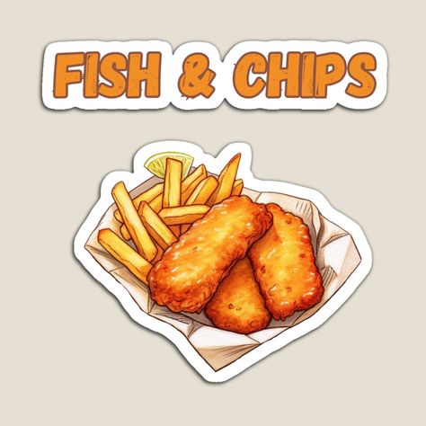 Get my art printed on awesome products. Support me at Redbubble #RBandME: https://www.redbubble.com/i/magnet/Fish-and-Chips-by-Neos-Clothing/158628124.TBCTK?asc=u Fish And Chips Drawing, Chip Tattoo, British Fish And Chips, Eid Banner, Titan Fanart, Magnet Fishing, Fish N Chips, Buy Fish, Grilled Fish