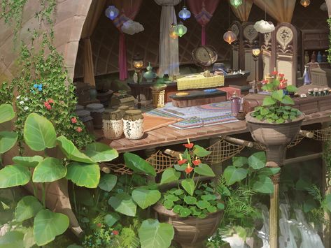 ArtStation - Moon divination shop, lok du Flower Shop Concept Art, Rustic Bathroom Designs, Color Script, Id Card Template, Amazing Artwork, Plant Aesthetic, Digital Landscape, Inspirational Artwork, Visual Development