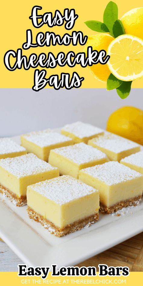 Cheesecake Lemon Bars with Graham Cracker Crust Squares And Bars Recipes Easy, Desserts With Lemon, Lemon Cheesecake Bites, My Recipes Saved Desserts, Lemon Cheesecake Squares, Graham Cracker Lemon Dessert, Cream Cheese Lemon Bars, Fresh Lemon Desserts, Lemon And Graham Cracker Dessert