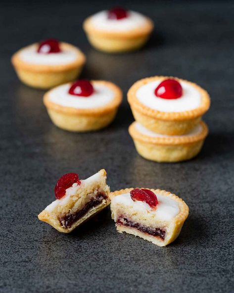 Mini Cherry Bakewell Tarts - Movers and Bakers | Home Baking by Andrea Bakewell Tart Recipe, Cherry Bakewell Tart, Bakewell Tarts, Mini Tart Recipes, Tartlets Recipe, Cherry Bakewell, Afternoon Tea Recipes, Bakewell Tart, Cookies Easy