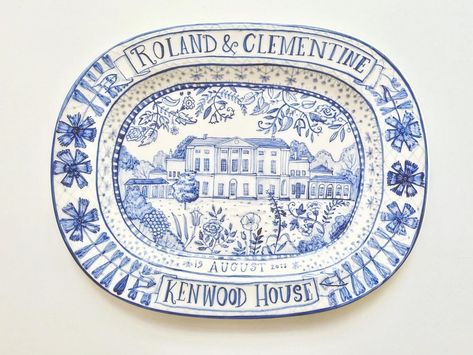 Congratulations to Roland and Clementine who got married in a beautiful blue and white ceremony. It all looked too lovely. I love how the… | Instagram White And Blue Plates, Hand Painted Platter, Porcelain Plate Design, Wedding Plate Painting Ideas, Blue And White Ceramics, Bridgerton Decor, Michael Chandler, White Ceremony, Wedding Plate