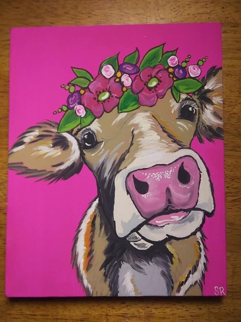 Cow Paintings On Canvas, Highland Cow Painting, Acrylic Art Projects, Western Paintings, Cow Canvas, Fabric Collage, Cow Painting, Canvas Painting Designs, Art Painting Gallery