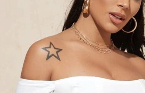 Tattoos With Stars For Women, Star On Shoulder Tattoo, Star Tattoos Shoulder, Stars On Shoulder Tattoo, Star Tattoo Shoulder, Tattoo Ideas Belly, Shoulder Star Tattoos, Tattoo Designs Infinity, Star Shoulder Tattoo