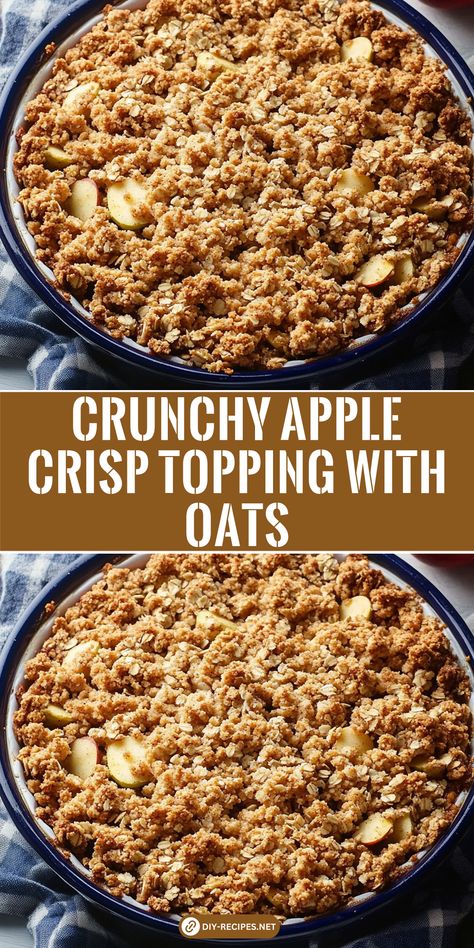 This crunchy apple crisp topping is loaded with rolled oats, brown sugar, and cinnamon, bringing the perfect texture to your dessert! Cinnamon Roll Apple Crisp Recipe, Apple Crisp Streusel Topping, Crunchy Apple Crisp Recipe, Apple Crisp Topping Recipe Oats, Granola Topping For Apple Crisp, Crunchy Apple Crisp, Oat Topping For Crisp, Apple Crisp Crumble Topping, Apple Crisp With Granola Topping