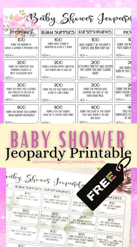 Need some fun baby shower games? Grab this instant download of baby jeopardy questions and answers in three different printable forms! Baby Shower Jeporady Questions, Baby Shower Jeopardy Questions And Answers, Baby Jepordy Questions And Answers, Baby Shower Jeporady, Baby Jeopardy Questions And Answers, Jeopardy Questions And Answers, Baby Shower Questions, Baby Shower Jeopardy, Baby Jeopardy