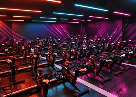 Kensington Luxury Gym | Virgin Active Health Club & Spa Cycle Studio, Fitness Center Design, Cycling Studio, Gym Lighting, Gym Design Interior, Fitness Studios, Luxury Gym, Spin Studio, Workout Room Home