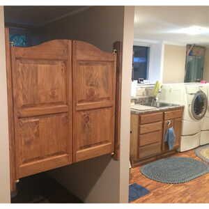 Laundry Room Door Ideas That Add Style and Fun Pine Wood Trim, Laundry Room Door Ideas, Saloon Doors Swinging, Swinging Cafe Doors, Salon Door, Room Door Ideas, Cafe Doors, Laundry Room Door, Saloon Doors