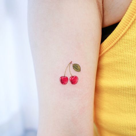 Heemee's Cherry 🍒 Studiobysol _ @heemee.tattoo #studiobysol #koreantattoo #koreantattooshop #fruittattoo #cherrytattoo Heemee Tattoo, Tattoo Cherry, Cherry Tattoo, Fruit Tattoo, Cherry Tattoos, Korean Tattoos, Shape Tattoo, Tattoos Geometric, Detailed Tattoo