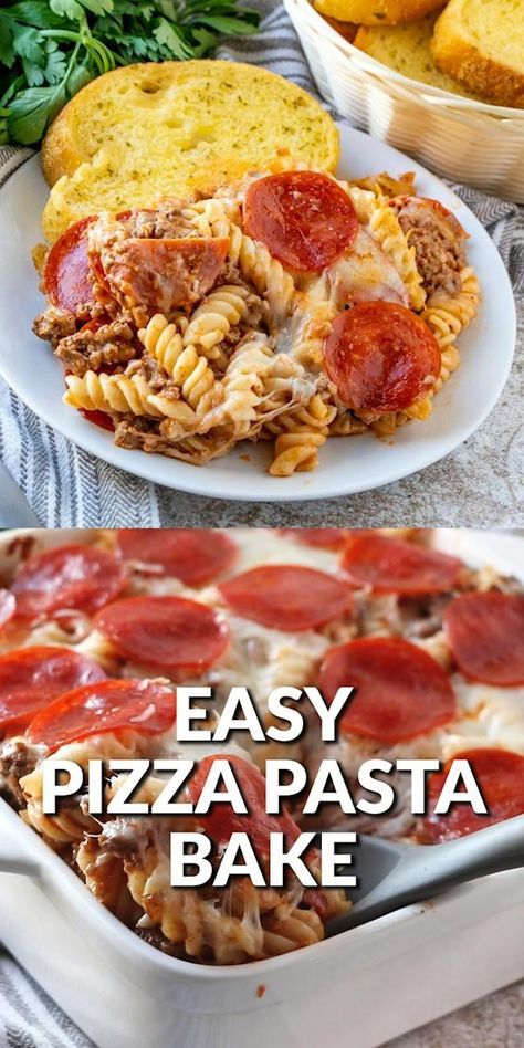 Easy Pizza Pasta, Delicious Healthy Dinner Recipes, Pizza Pasta Recipe, Pizza Pasta Bake, Dinner Recipes Easy, Pasta Dinner Recipes, Easy Pizza, Easy Casserole Recipes, Dinner Recipes Crockpot