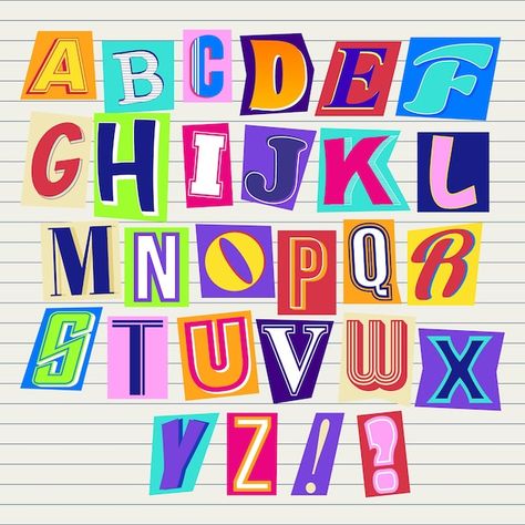 Vector vector letters ransom alphabet | Premium Vector #Freepik #vector #aesthetic #fonts #english #colorful Ransom Font, Ransom Note Letters, Typography Clothes, Ransom Letter, Graphic Design Inspiration Typography, Vector Letters, Journal Images, Ransom Note, Aesthetic Fonts