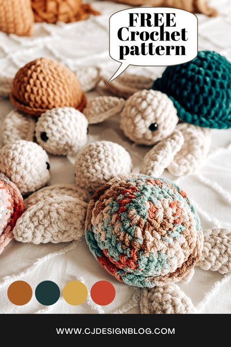 Fred the Sea Turtle – Free Crochet Pattern + video tutorial - CJ Design Blog Variegated Yarn Amigurumi, All From Jade Crochet, Crochet Patterns For Markets, 30 Min Crochet Projects, Crochet Baby Stuffed Animals, Arugami Crochet Pattern Free, Cute Crochet Animals Free Pattern, Thick Yarn Crochet Patterns, Crochet Crafts To Sell