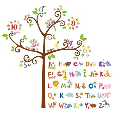 DECOWALL DA-1503 Animal Alphabet ABC and Owl Numbers Tree Kids Wall Stickers Wall Decals Peel and Stick Removable Wall Stickers for Kids Nursery Bedroom Living Room d cor Alphabet Wall Decals, Kids Wall Stickers, Wall Stickers For Kids, Wall Stickers Animals, Number Wall, Alphabet Wall, Stickers For Kids, Abc For Kids, Tree Wall Stickers