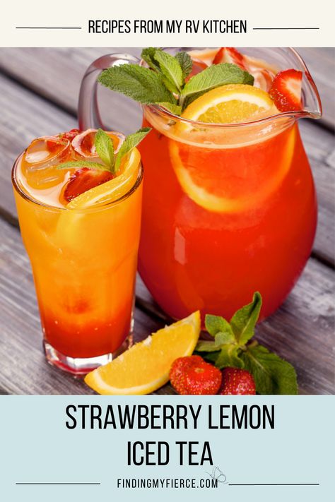 Strawberry Lemon Iced Tea is a really refreshing drink for those scorching Summer days when it's too hot to do anything. It has lots of Vitamin C from the strawberries, a refreshing citrus taste from the lemons, and a lovely sweetness from the honey. This drink is a perfect way to cool down and enjoy the Summer. Strawberry Ice Tea Recipe, Strawberry Iced Tea Recipe, Lemon Iced Tea, Fruit Iced Tea Recipes Summer Drinks, Strawberry Long Island Iced Tea, Citrus Iced Tea, Cold Drinks Recipes, Iced Drinks Recipes, Tea Drink Recipes