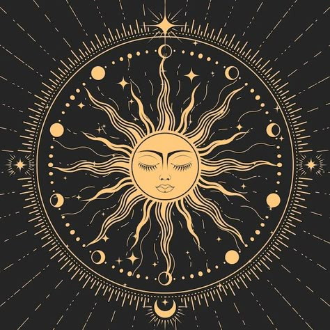 Sleeping sun with closed eyes astrology ... | Premium Vector #Freepik #vector #astrology #witchcraft #esoteric #alchemy Sun With Face, 3d Sun, Sleeping Sun, Compass Rose Tattoo, Tarot Magic, Astrology Art, Hinduism Art, Sun Moon Stars, Sun Tattoo